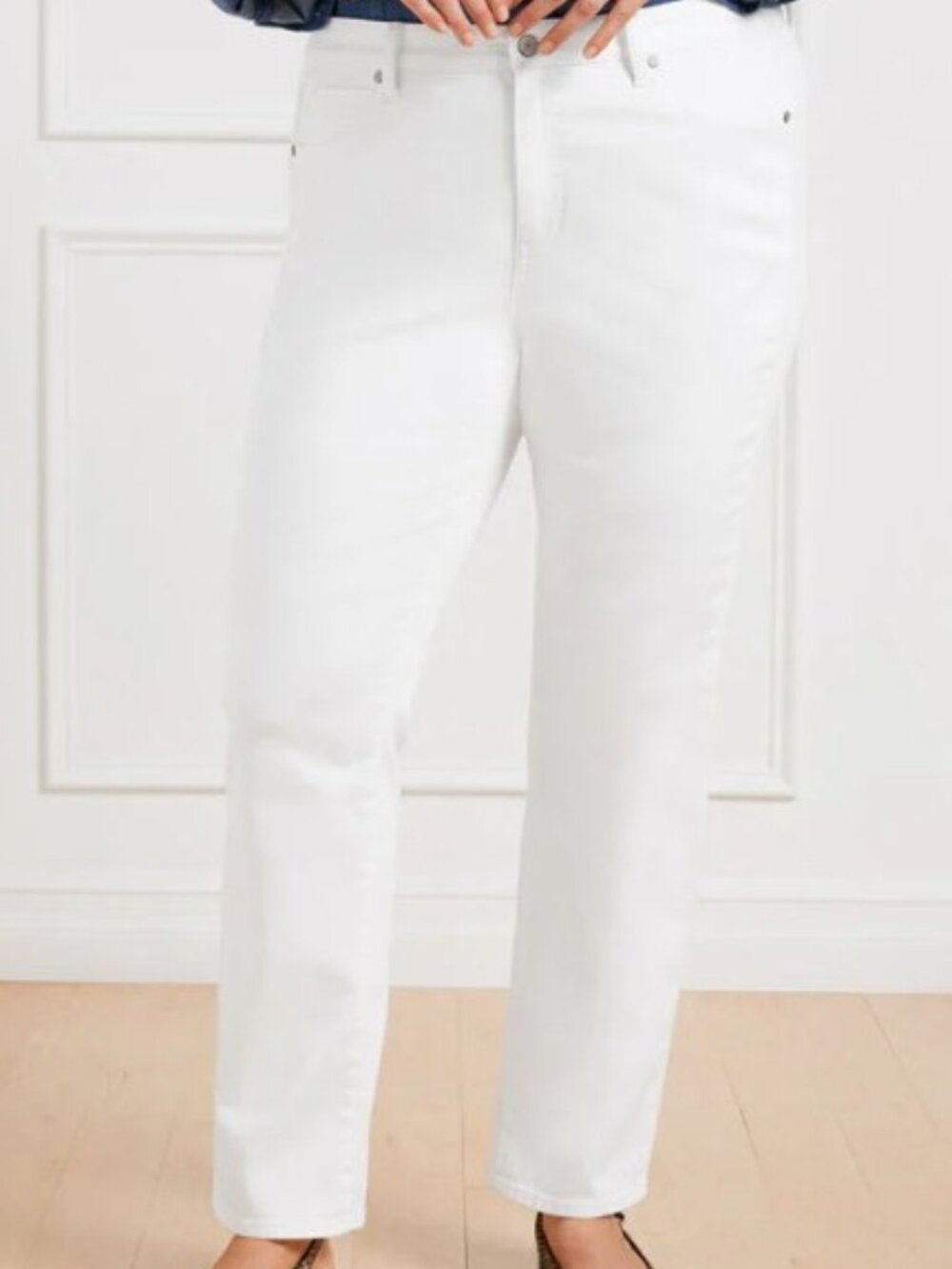 Talbots White Stretch Straight-Leg Pants Sz 10 Preppy Resort Coastal Grandmother